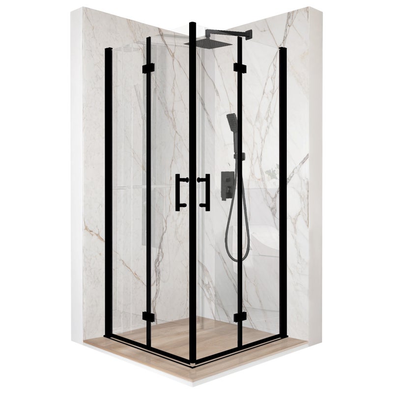 Kabina prysznicowa prostokątna drzwi uchylne czarna 70x70cm szkło 6mm + powłoka