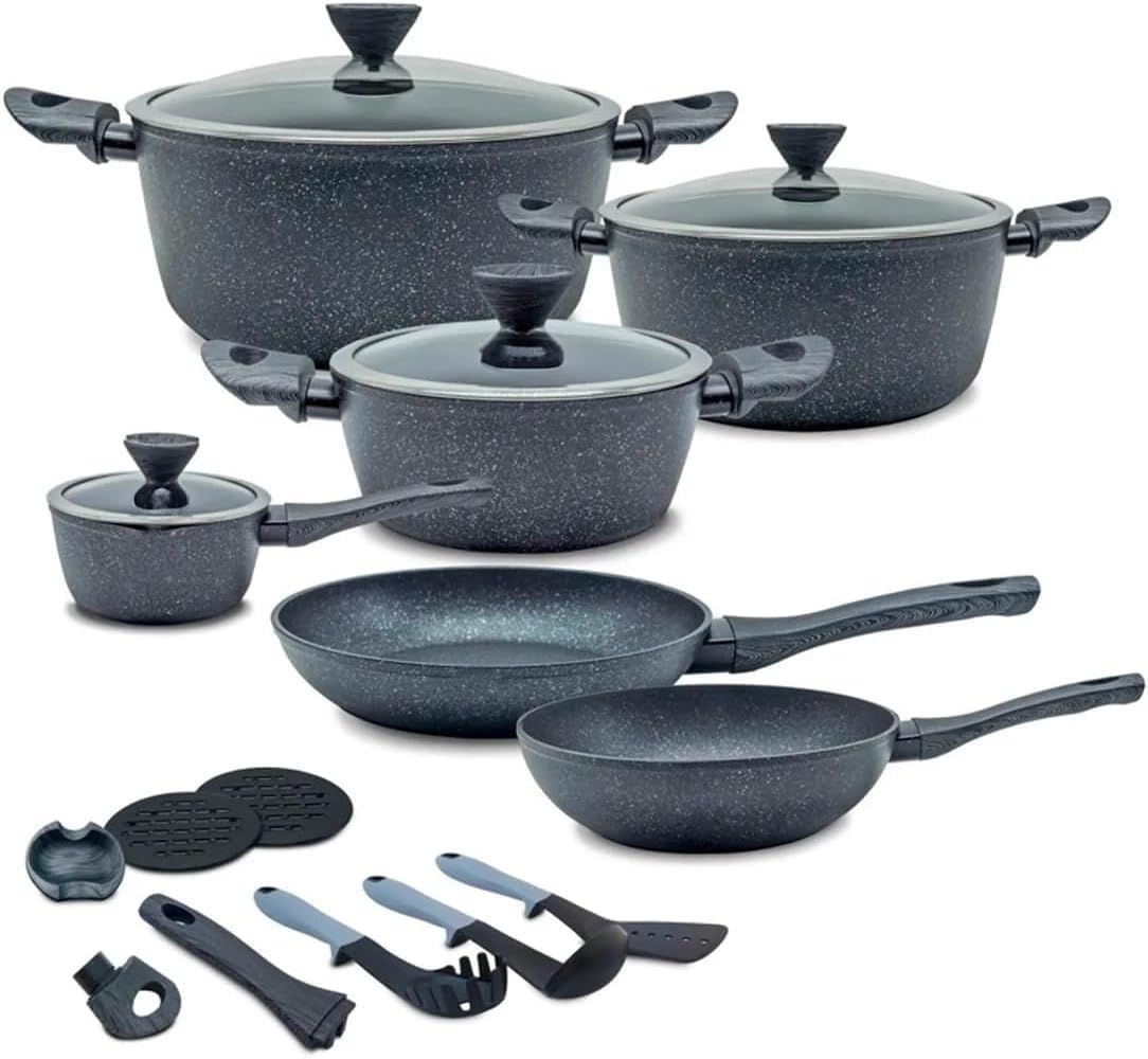 RATWIA - Set di casseruole antiaderenti, 1 quarto e 2 quarto, pentola per salsa ultra antiaderente con coperchio in vetro, ideale per la casa cucina, ristorante, nero