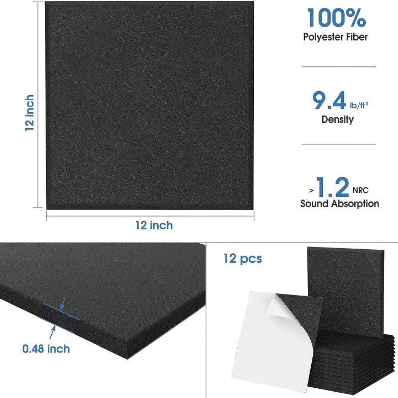 Paneles Acústicos Autoadhesivos, Paquete de 24, Acolchado Insonorizado de Poliéster de 30x30cm, Paneles de Pared Insonorizados de Alta Densidad - 4