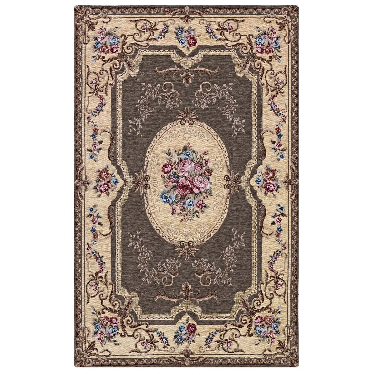 Paire de tapis en velours antidérapants Aubusson, 55 x 90 cm, couleur boue (2 pièces) | GalleriaFarah1970 - 2