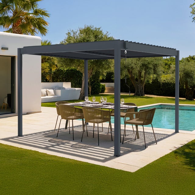 Pergola bioclimatique autoportée PIANA 3x3m aluminium gris - lames orientables