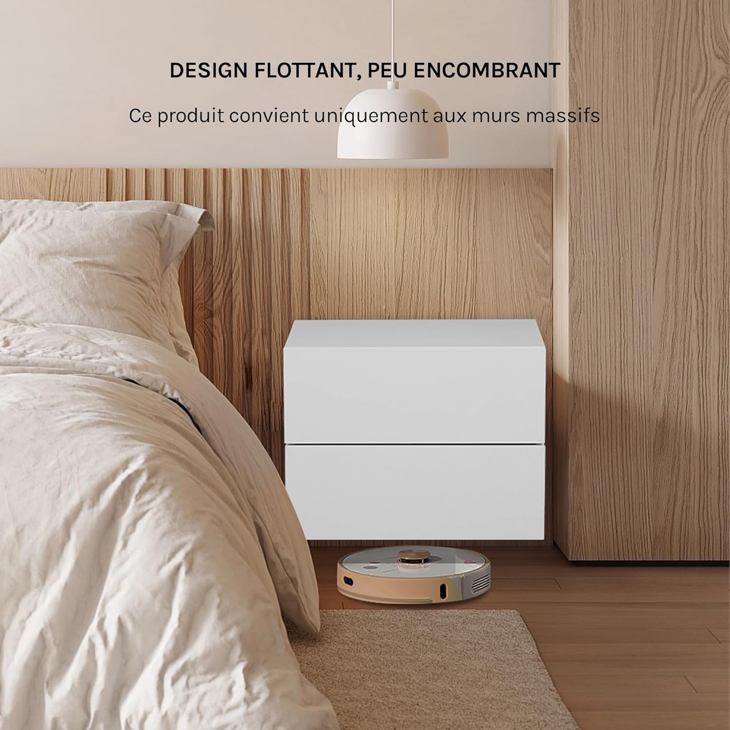 Lot de 2 Table de Chevet Suspendue WOLTU, Table de Chevet Murale avec Tiroir, Mobilier de Chambre en Bois, 40x30x30 cm, Blanc - 3