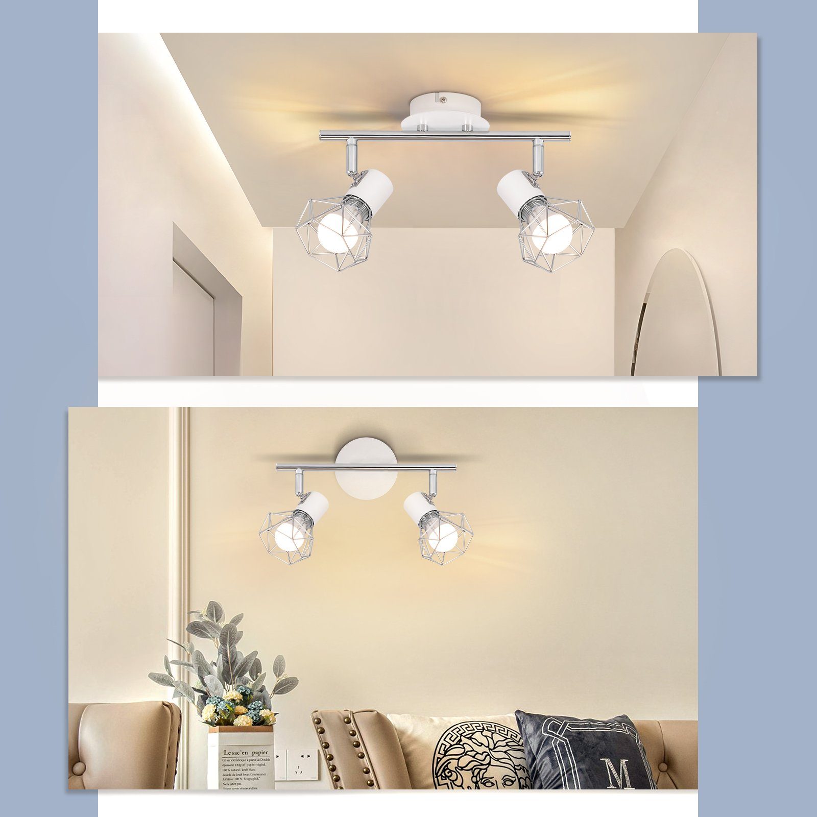 NETTLIFE 2 Focos de Techo Giratorios Interior Blanco Industrial Metal E14 Regulable 350° para Oficina Guardarropa Pasillo Baño - 5