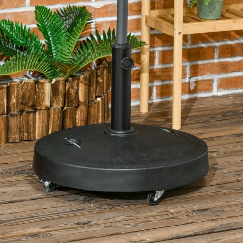 T&Jero Base Per Ombrellone Rotonda In Resina Cementizia - 22,7 Kg - Con Ruote Pivotanti E Blocco - Colore Nero - Adatta Per Aste 1,5-5,1 Cm