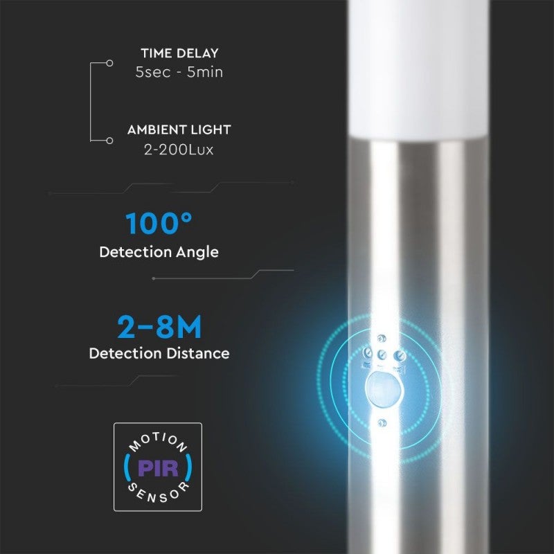 Piantana LED da Giardino 110cm con Portalampada E27 e sensore di movimento (max 60W) in Acciaio Inossidabile IP44 - 5