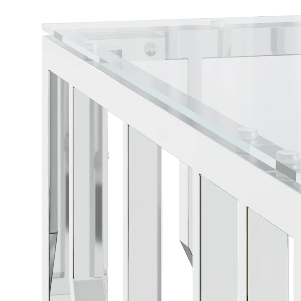 The Living Store - Table basse 80x80x40 cm acier inoxydable et verre - 5