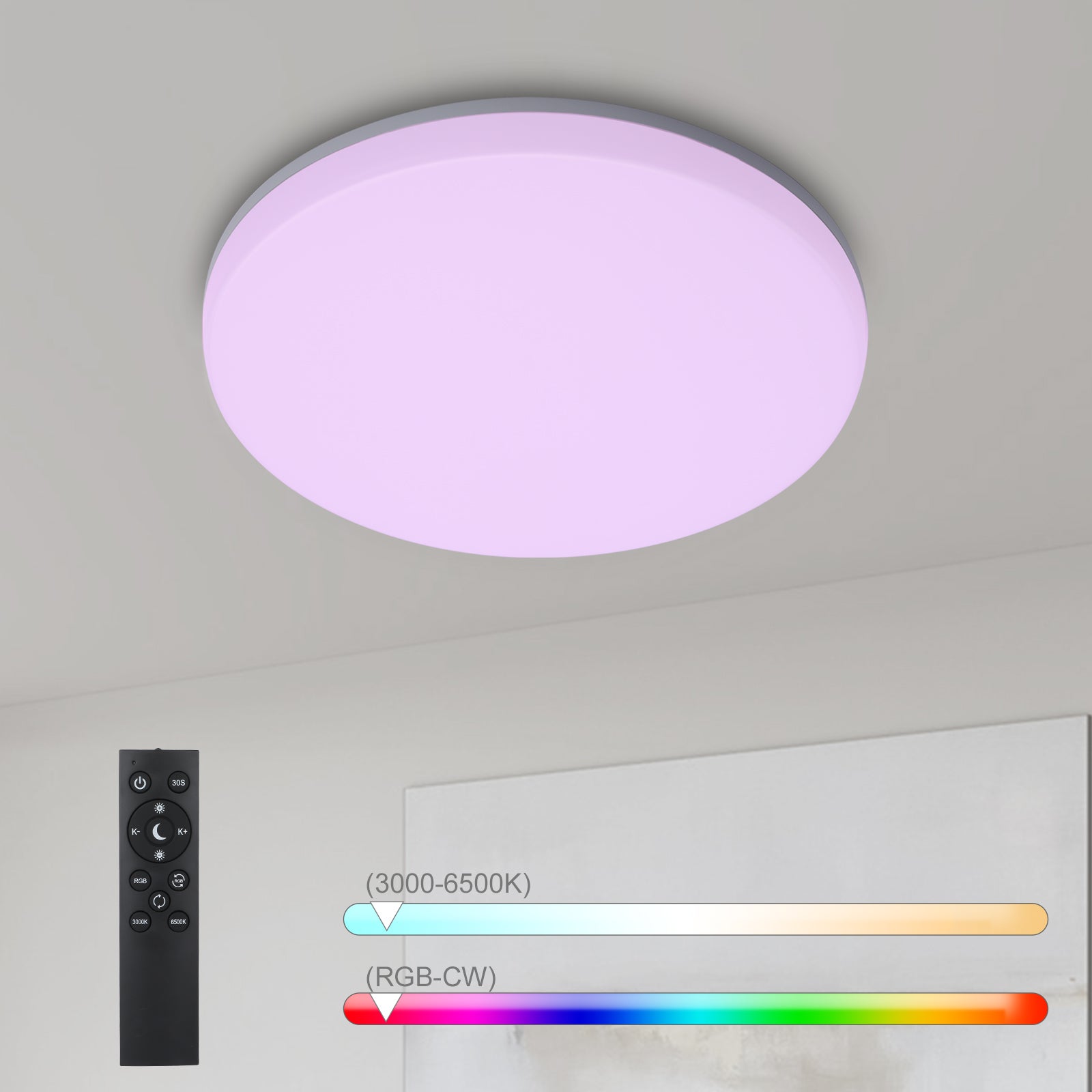 LOVHAUS Sufitowe LED RGB do kuchni 24W, 2400LM, ściemnialne z pilotem, z funkcją pamięci do garderoby