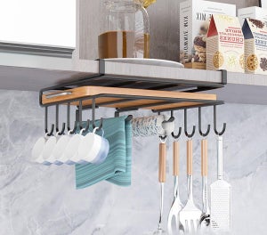 Support de planche à découper sous armoire, multi-usage, en acier inoxydable, crochets à ustensiles épais, crochet de cuisine sans perforation pour salon, tasses, cuisine