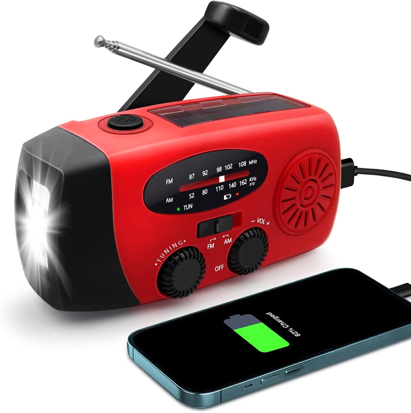 Radio d'urgence Radio à manivelle Radio solaire portable avec batterie rechargeable