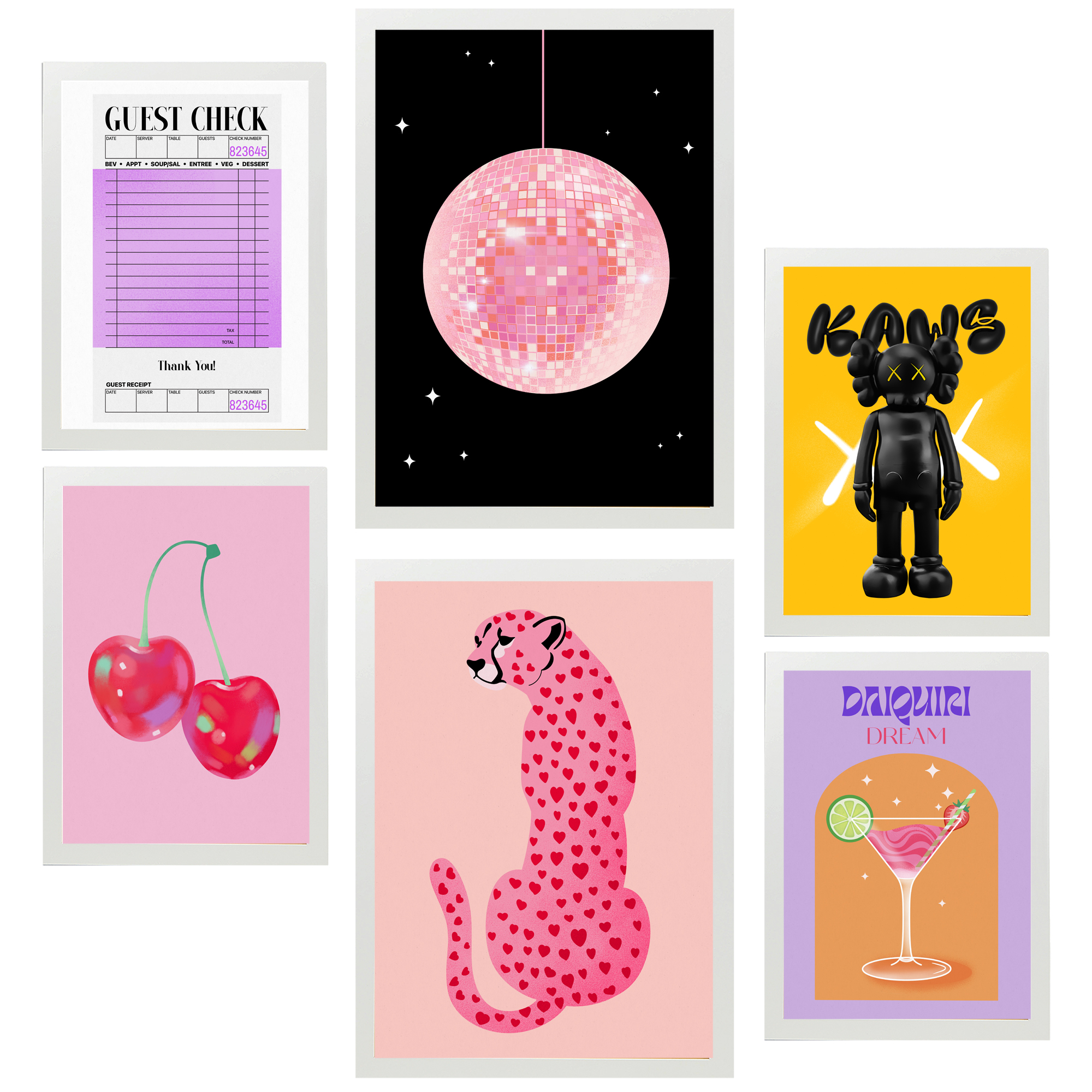 Nacnic set de 6 pósters illustraciones de arte moderno kaws marco blanco