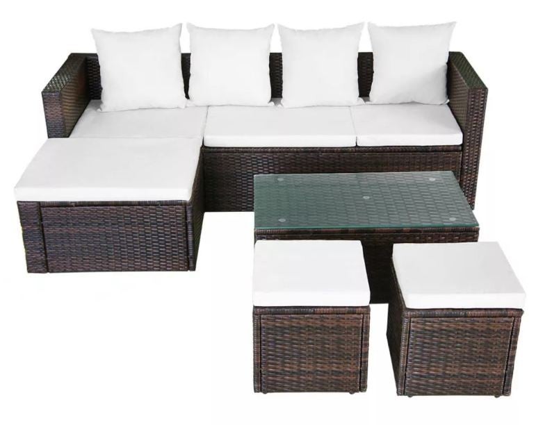 Salon de jardin 1 canapé d'angle résine tressée marron Chad - 2