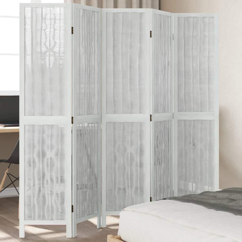 Maison exclusive - biombo separador de 5 paneles madera maciza paulownia blanco