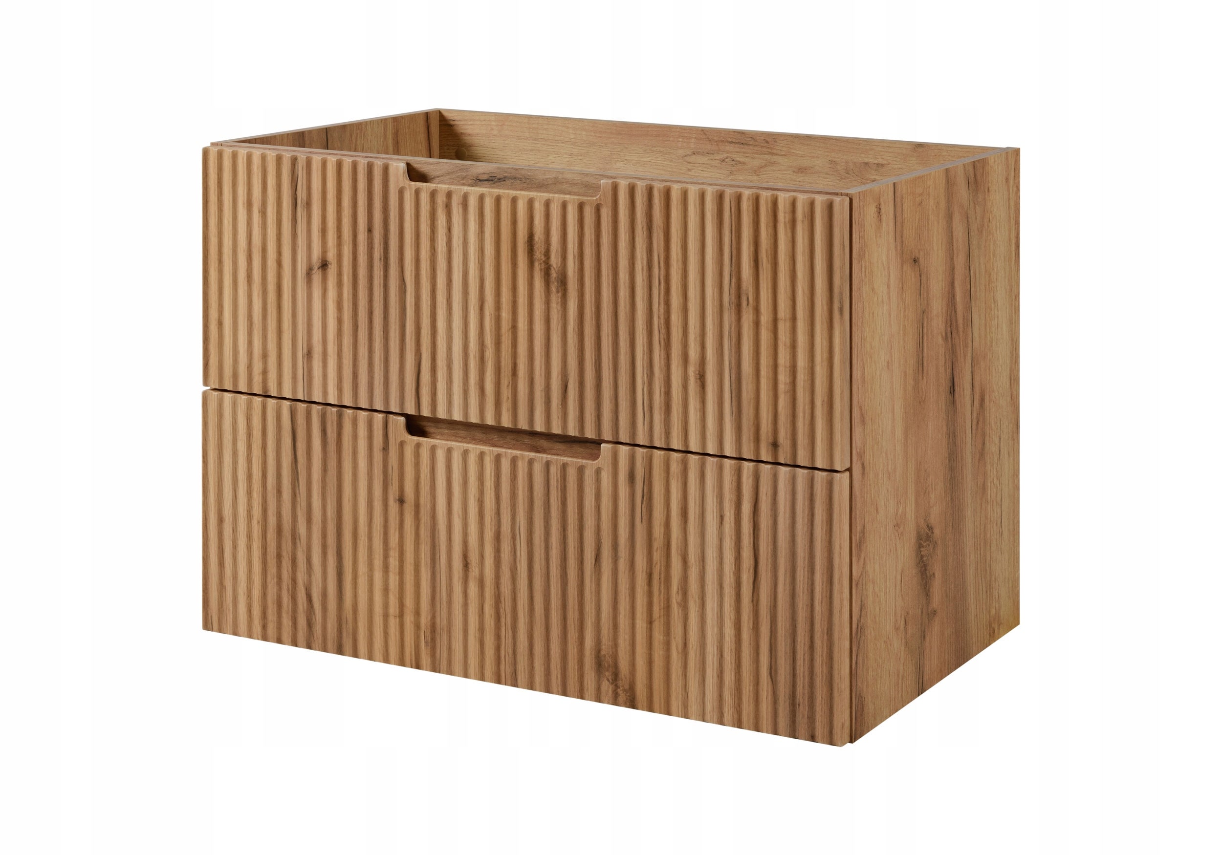 Meuble sous-vasque suspendu 80 cm effet chêne avec tiroirs façades MDF rainurées design moderne salle de bain Rodan - 4