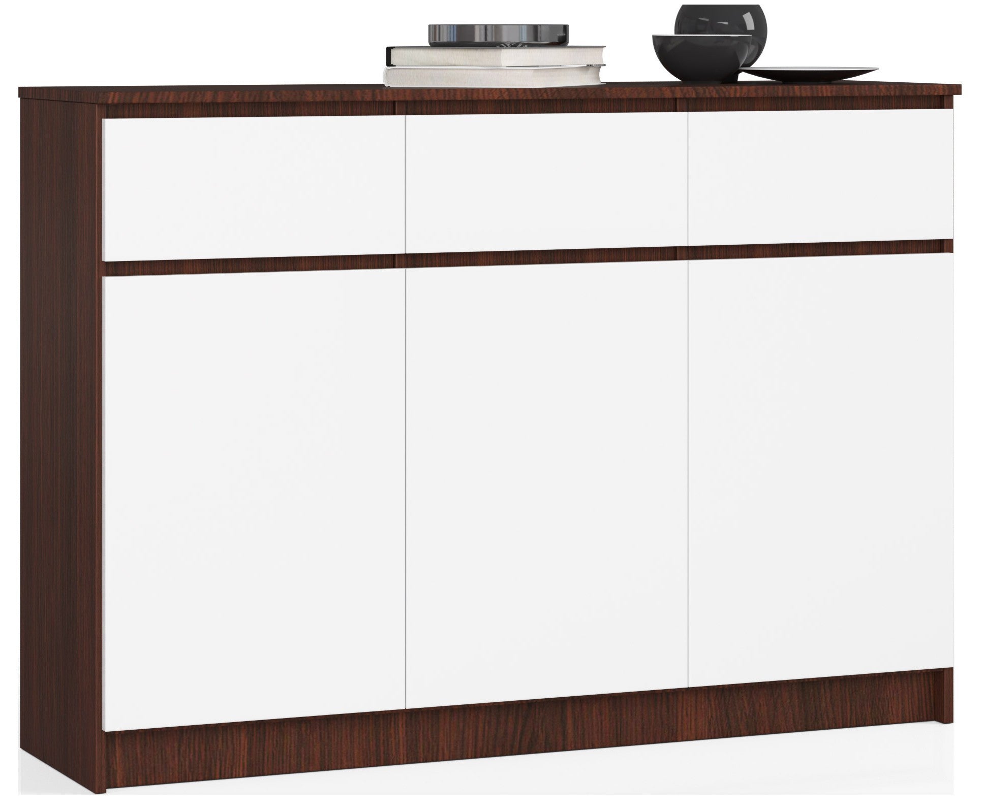 Komoda: 3 szuflady, 3 drzwi, 6 półek, wenge | Biała, 138 x 99 x 40 cm