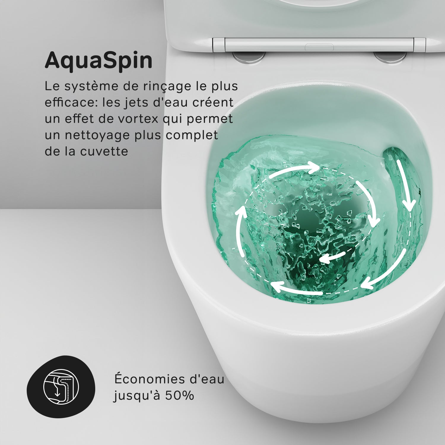 WC Suspendu en céramique sans bride Cuvette Toilette WC suspendu sans bord FlashClean abattant amovible frein de chute Softclosing, Blanc AM.PM Spike - 4