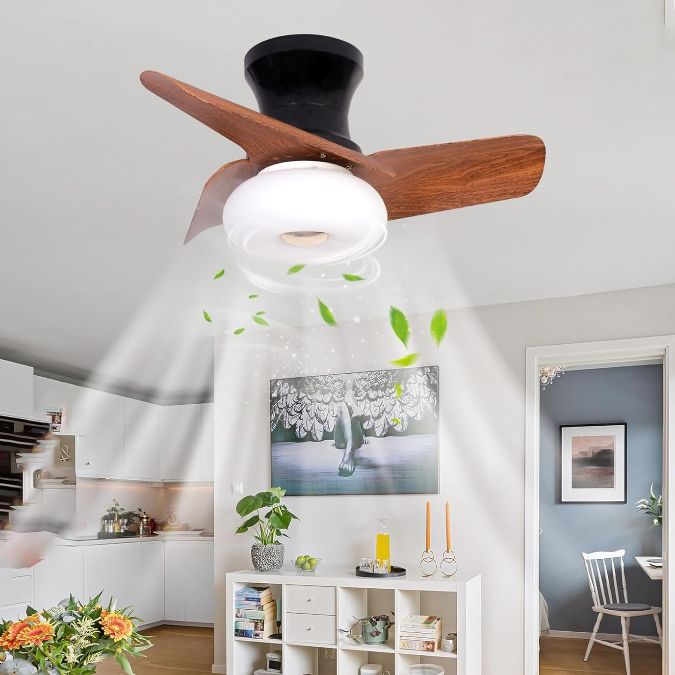 Exlafi Ventilatori da soffitto con illuminazione Telecomando, Moderno Lampada da soffitto LED Dimmerabile Lampade per Camera da letto Soggiorno, Ventilatore reversibile E 6 Vento (Nero, 50CM