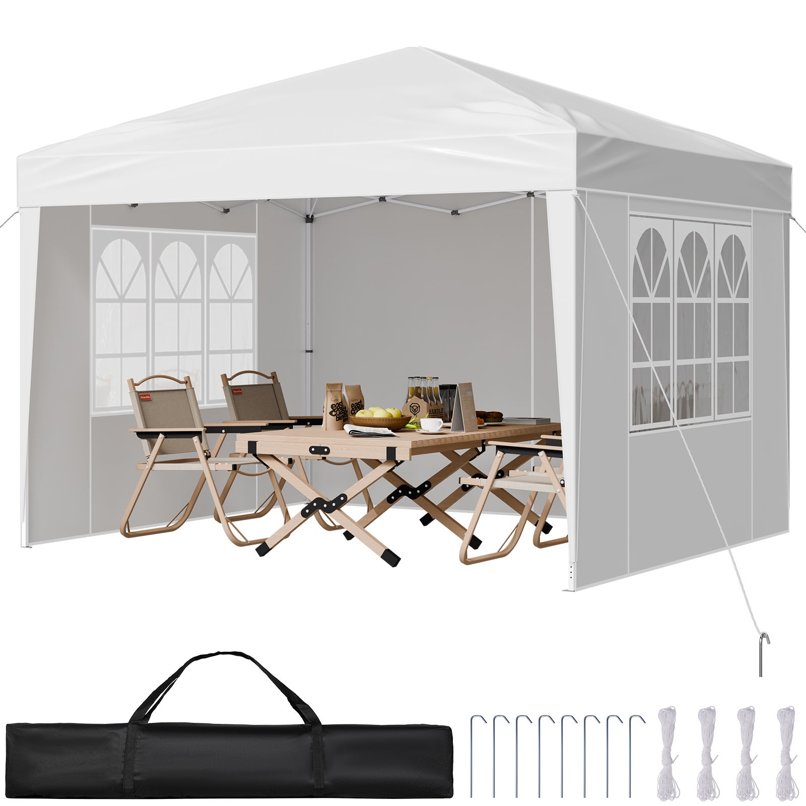 Cenador Emergente SucceBuy 2,95x2,95m, con Paredes Laterales y Ventanas Ventiladas, Fácil Montaje, Refugio Exterior para Jardín y Eventos, Blanco - 8
