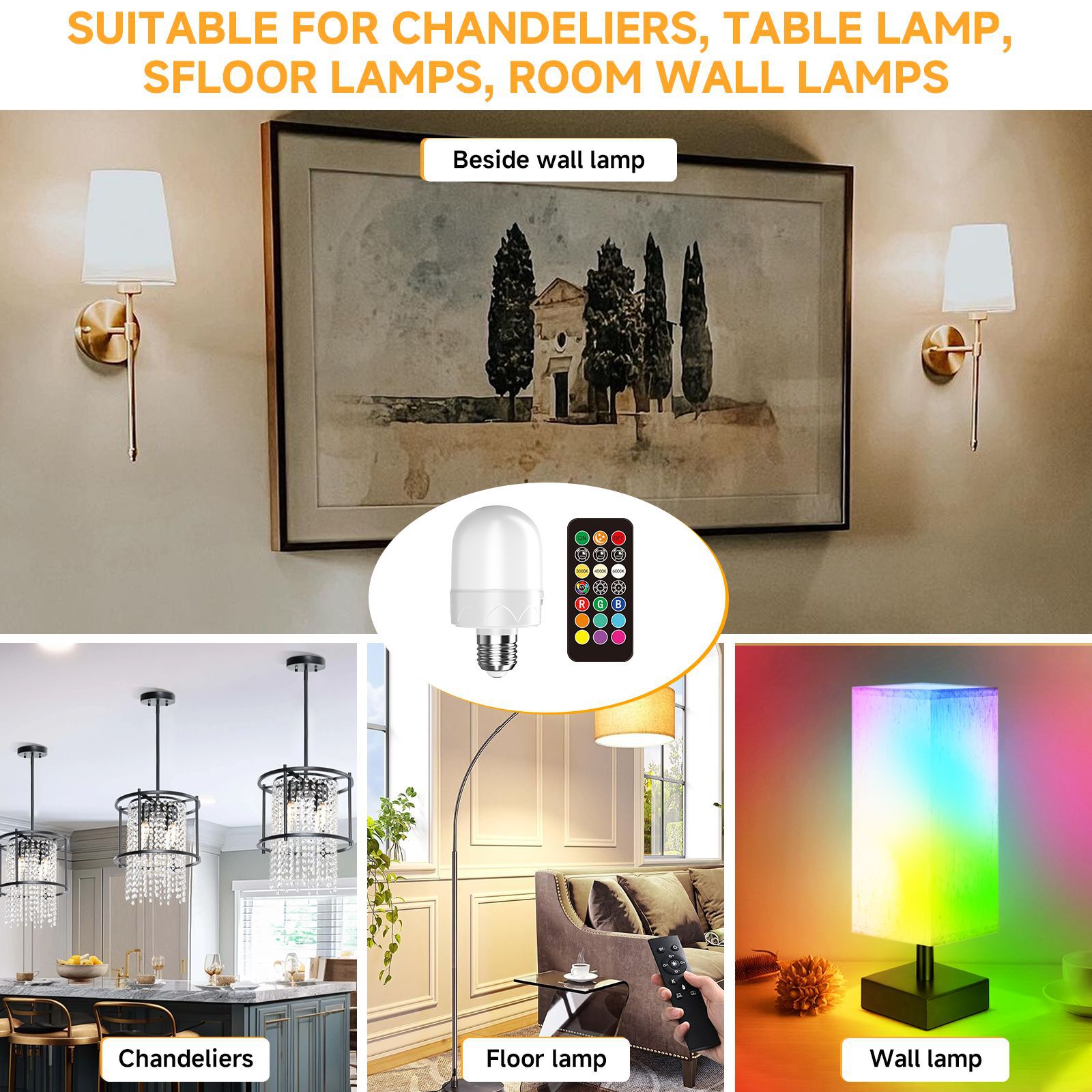 Ampoule rechargeable E27 avec télécommande, alimentée par batterie USB, couleur RVB, 12 couleurs réglables, 3 minuteries, veilleuse sans fil, 2000 mAh - 7