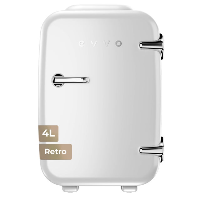 EVVO F4 Mini Frigorífico Retro Branco 4L, Portátil 12V/220V, Frio e Calor, Silencioso, para Cremes, Maquilhagem e Carro