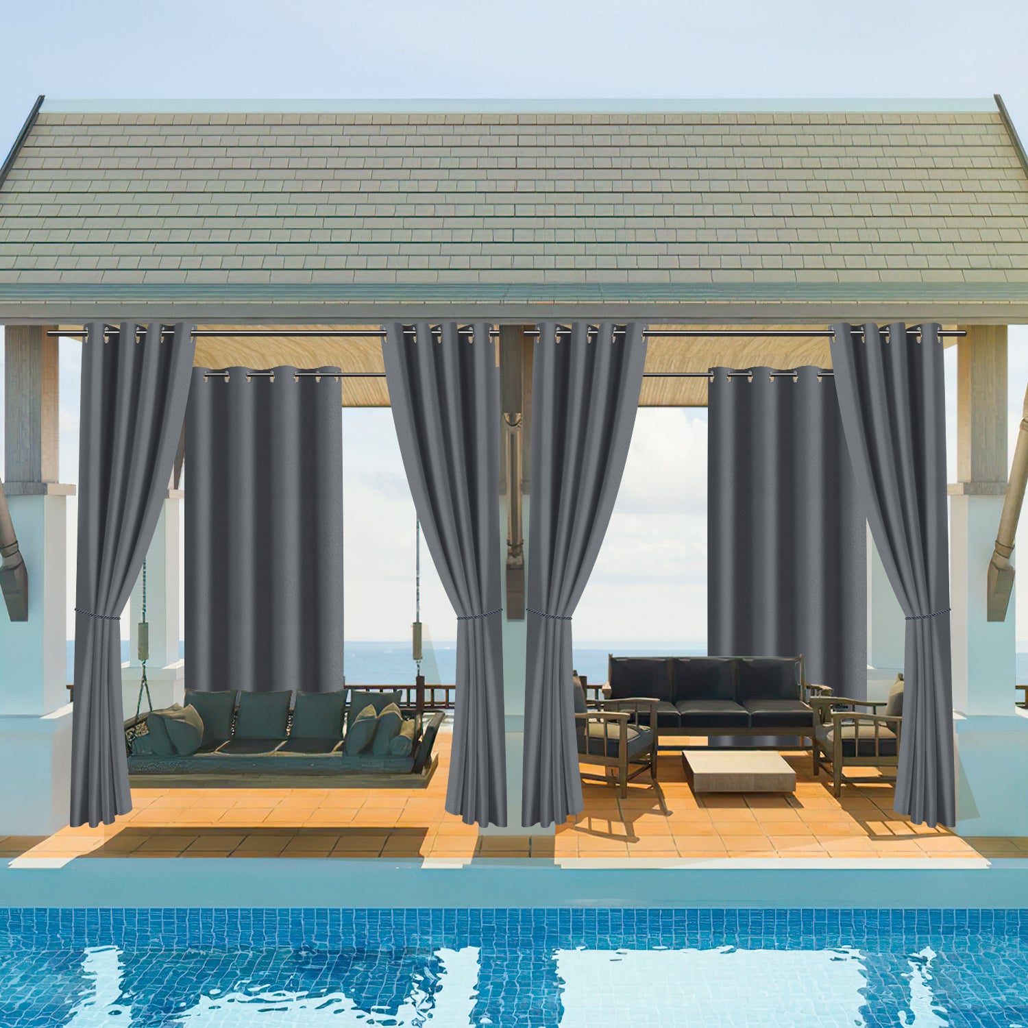 Tenda opaca per esterni e interni con occhielli, giardino patio balcone impermeabile 132 x 274cm Grigio scuro 1 Pannello - 7