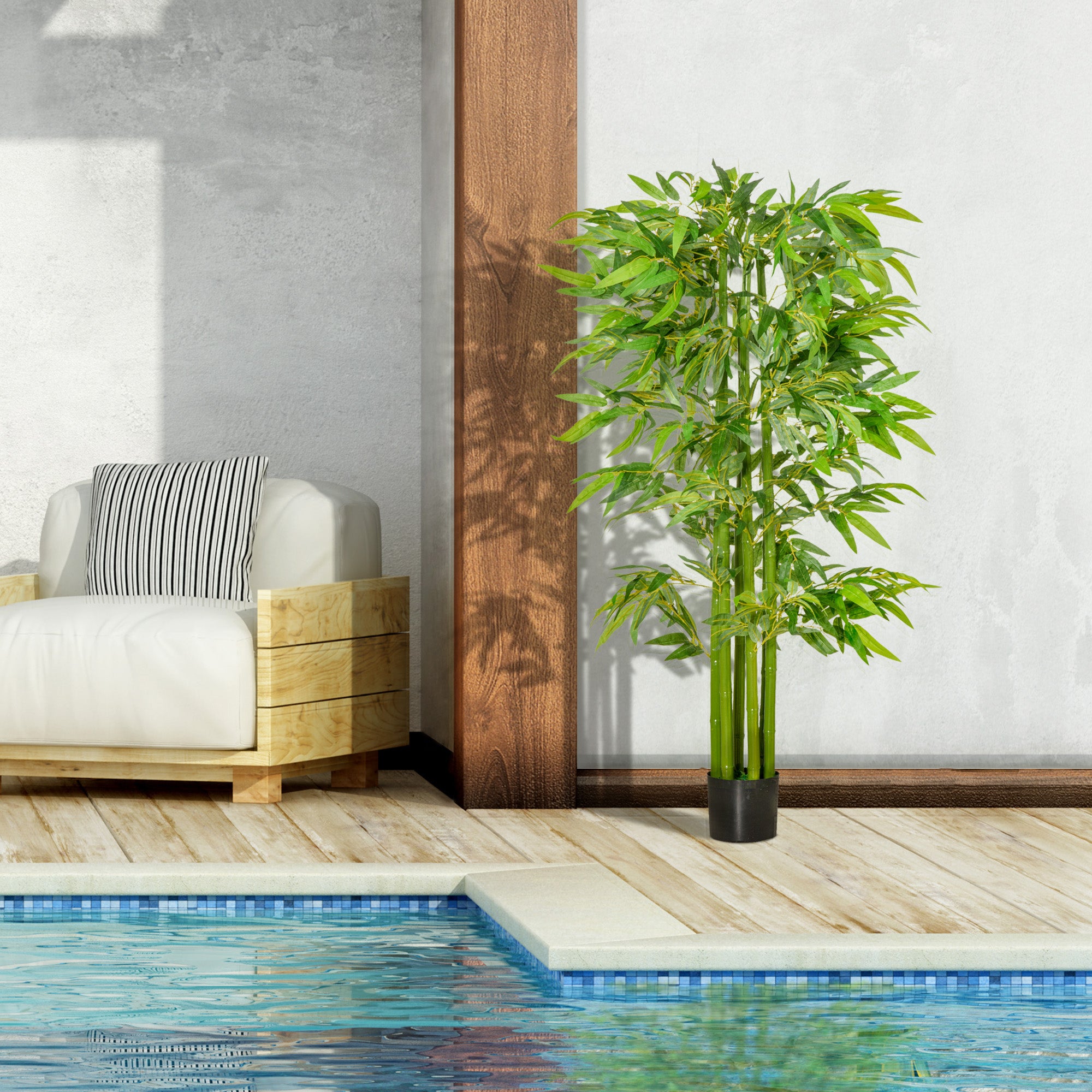 Bambou artificiel XL, 1,60 mètre de haut, avec 975 feuilles luxuriantes et réalistes, comprenant un pot de fleurs, de couleur vert foncé. - 6