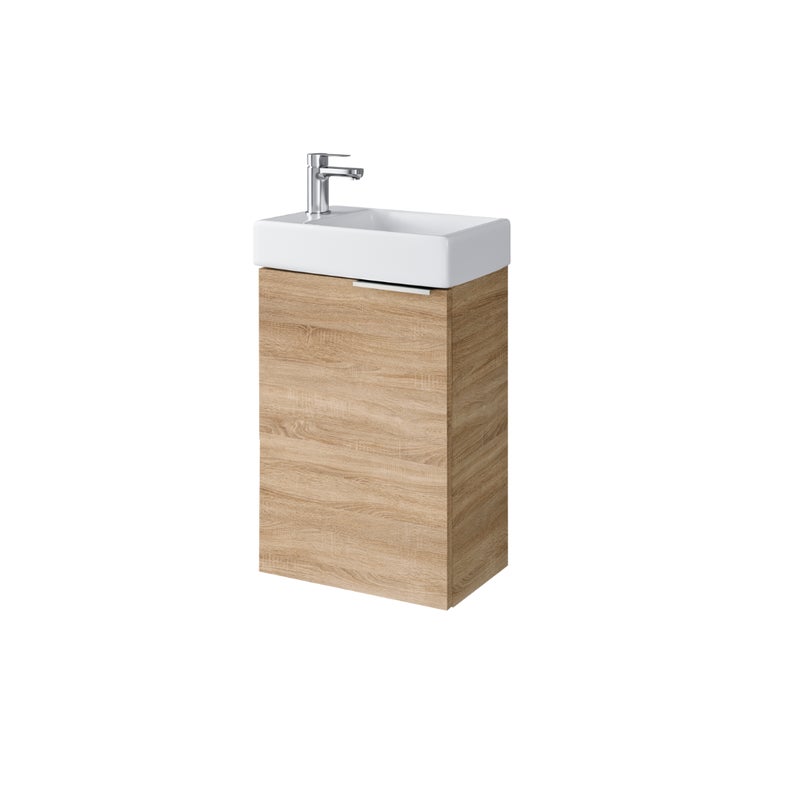 Zestaw szafka łazienkowa z umywalką ceramiczną Uptrend Fika 40 cm, drzwi, wisząca, dąb sonoma 1 kpl.
