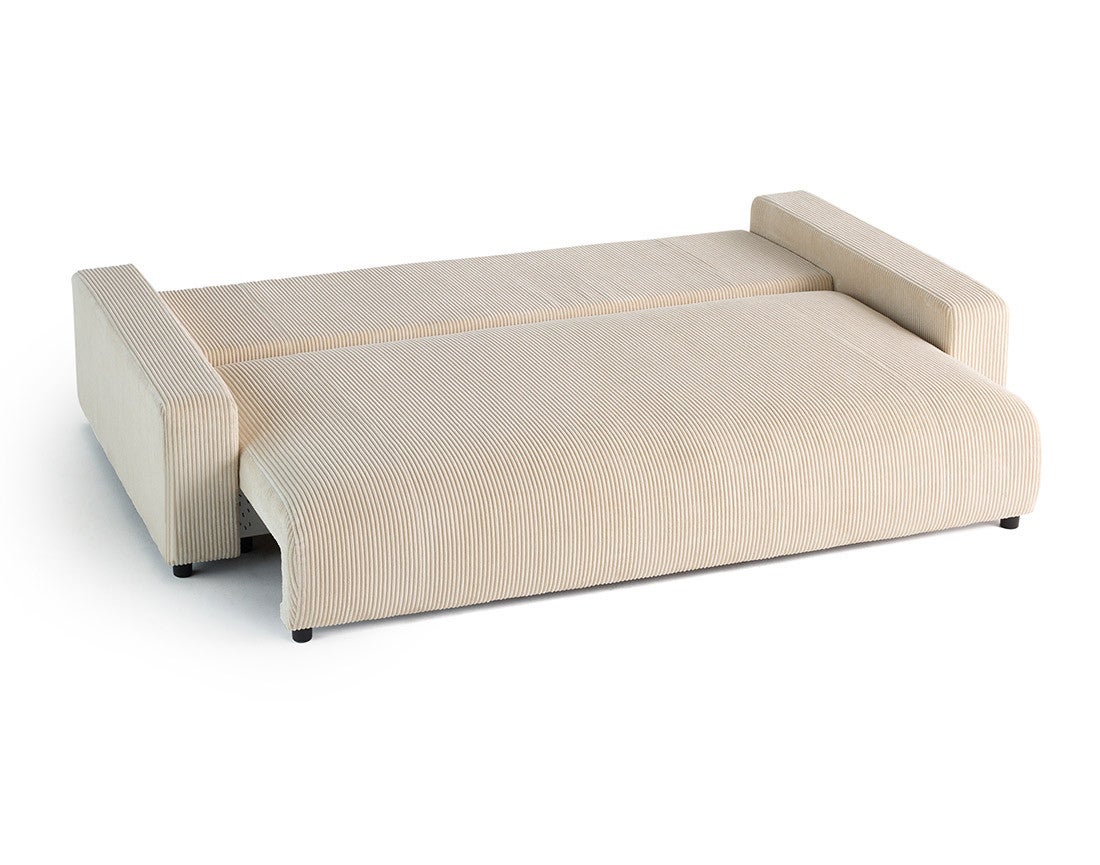 Canapé droit convertible 3 places avec coffre en velours côtelé beige - PIVOINE - Best Mobilier - 2