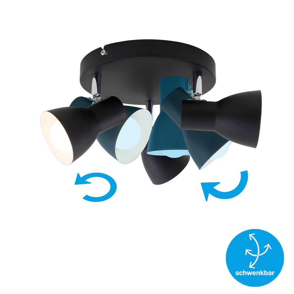 Plafonnier spot BRILONER LEUCHTEN CUP, 25 W, IP20, noir, métal, excl. 3x E14, Ø 21 cm - 5