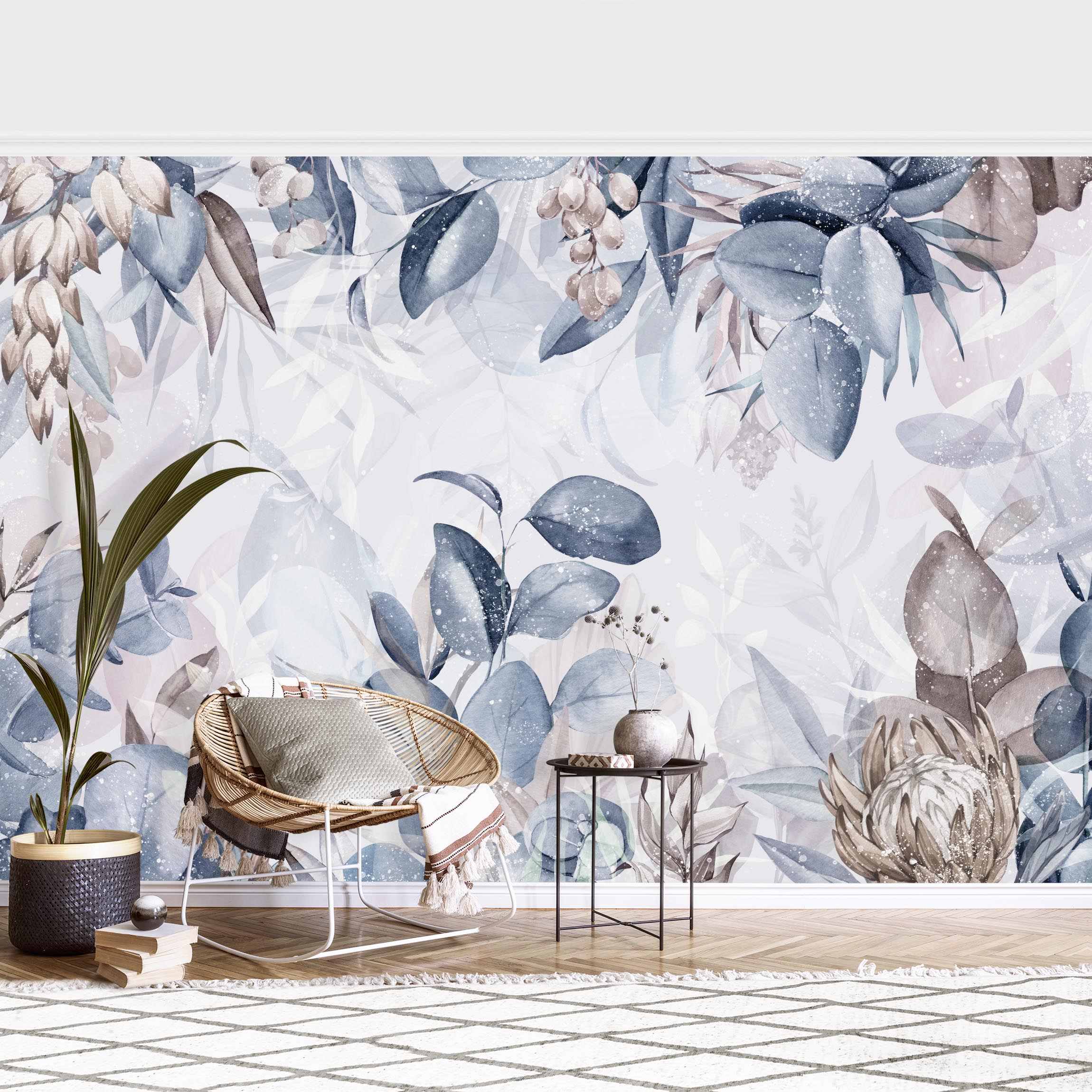 Papel pintado fotomural acuarela flores botánico tropical arte 349 - salón dormitorio cocina pasillo - tnt 432 x 290 cm smart