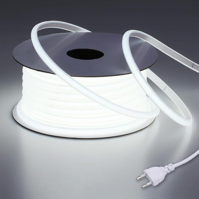 220V Ruban LED COB Exterieur Etanche 20M 6000K Blanc Froid, Flex Découpable IP65 Bande LED Étanche Sans Transformateur, Prise Incluse, pour Chantier