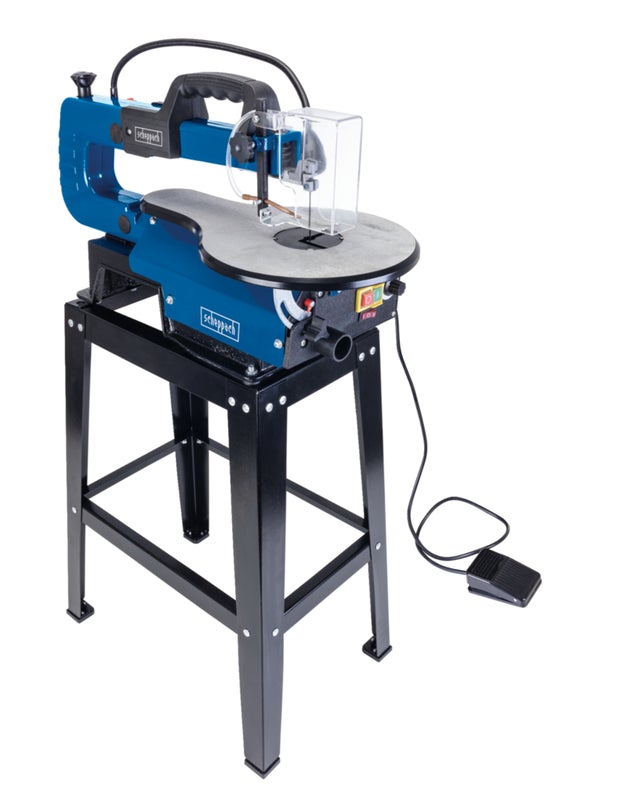 Scheppach Scie à chantourner avec support DECO-XLST - 120W - Hauteur/profondeur de coupe 48/406mm - 500-1700tr/min - Buse de soufflage - LED flexible