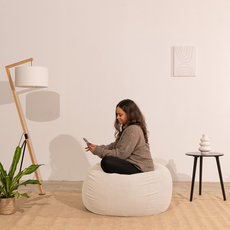 Pouf poire déhoussable velours côtelé BANANAIR 80x70 cm beige - 6