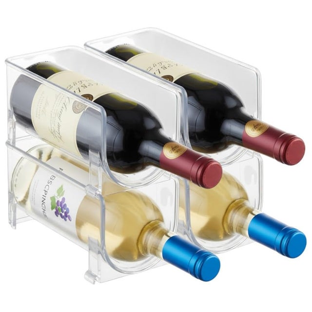 Pack Botellero apilable para Cocina, frigorífico, Bodega, Botellas, Transparente, Universal, Plástico (4 Peldaños Individuales)