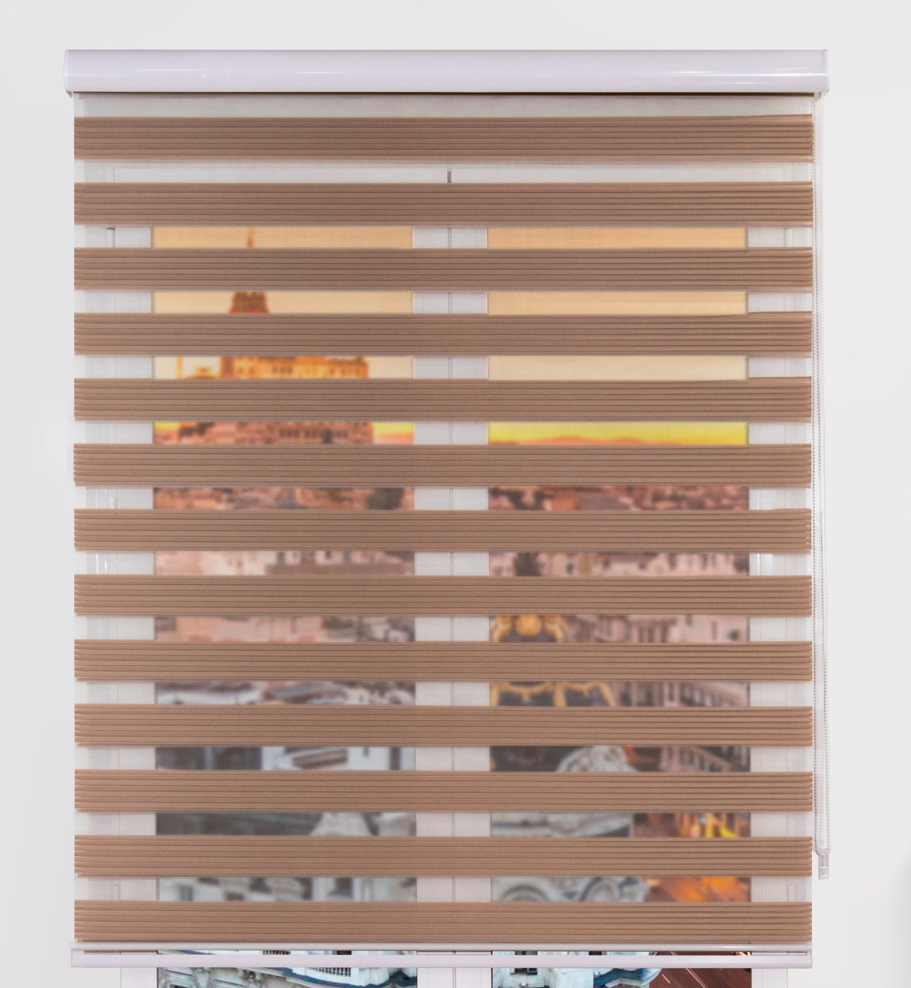 Estoralis | estor enrollable noche y dia | 160 x 255 cm (ancho por alto) tamaño de tela 157 x 250 cm | modelo samwell color tabaco
