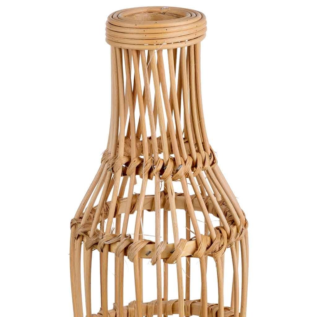 Jarron trenzado de ratan con vela a pilas natural, D14x44,5cm - 4