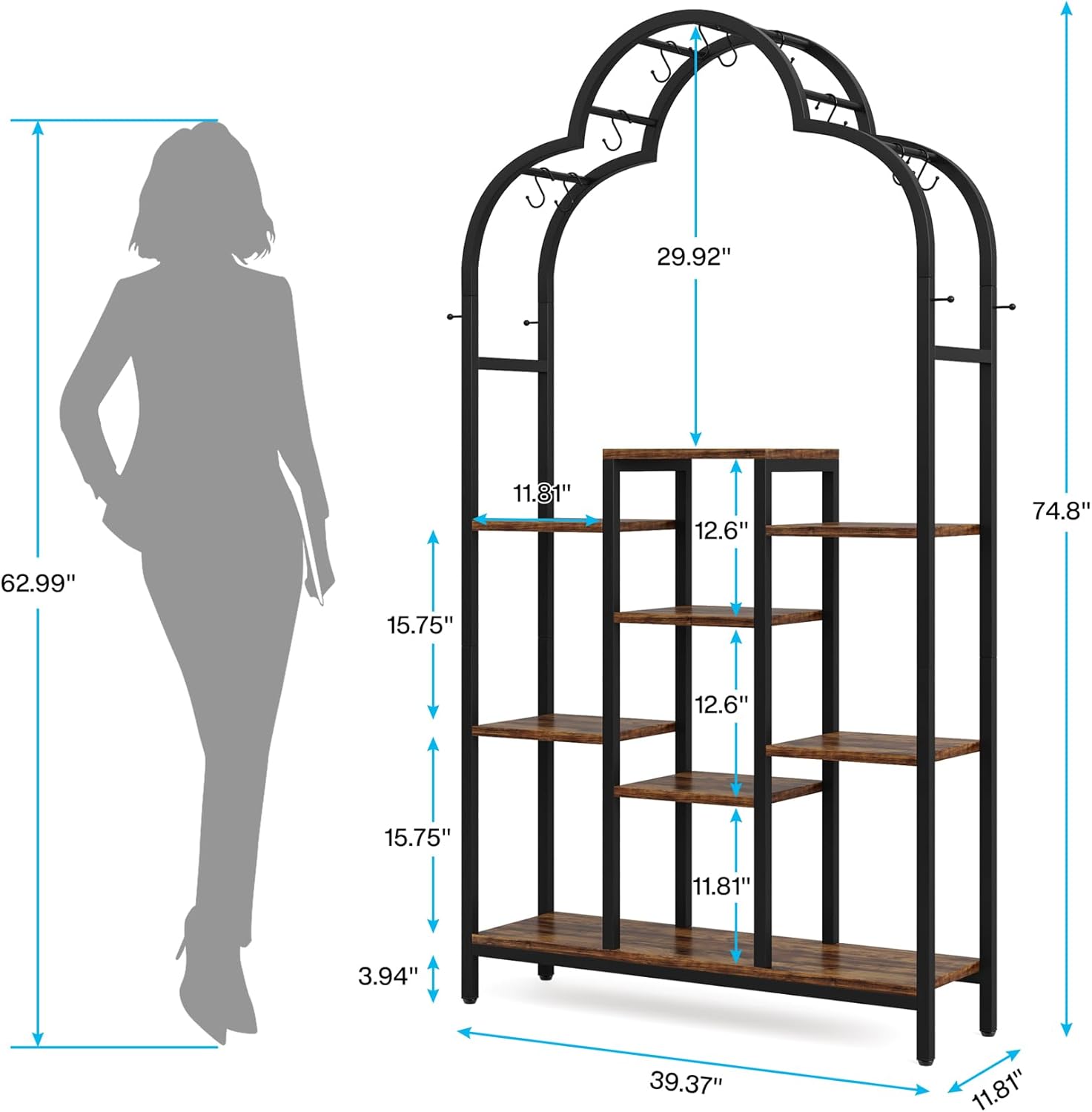 Tribesigns Support pour plantes d'intérieur à 6 niveaux, étagère arquée en métal de 190 cm,pour intérieur, jardin, balcon, salon - 8