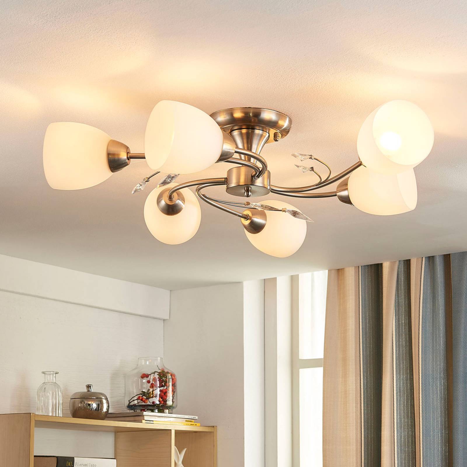 Plafonnier Cristal 60cm Doré Lustre LED Ronde - Lampe Plafond E14 Moderne 8 Ampoules