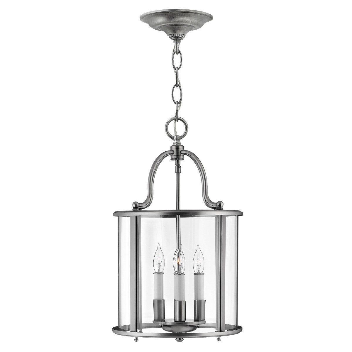 Lampă suspendată Hinkley Gentry, 4 surse E14, metal și sticlă, gri/aluminiu, 49x30 cm, IP20, interior