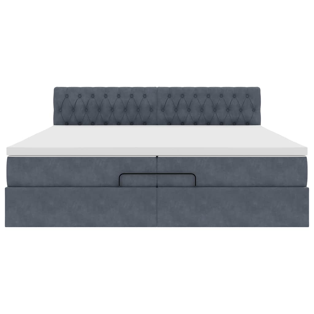 Cadre de lit pouf avec matelas gris foncé 200x200 cm en velours - 6