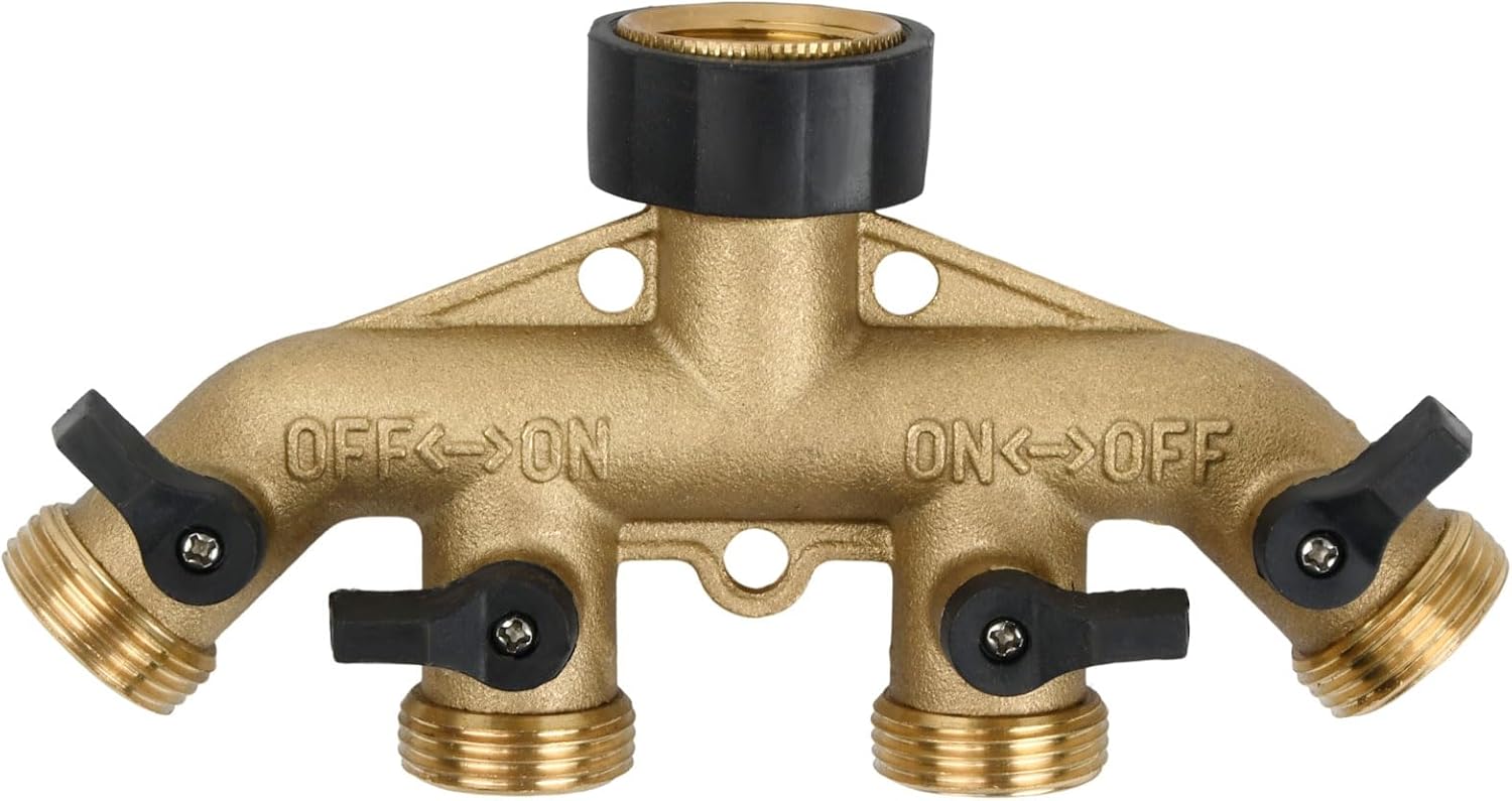 Rozdzielacz ogrodowy 4-drożny mosiężny, przyłącze węża, rozdzielacz, łącznik, przedłużenie do nawadniania ogrodu