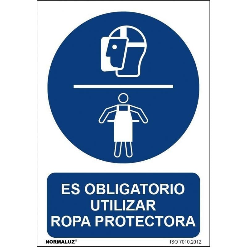 Señal que indica el uso obligatorio de ropa protectora, con tintas