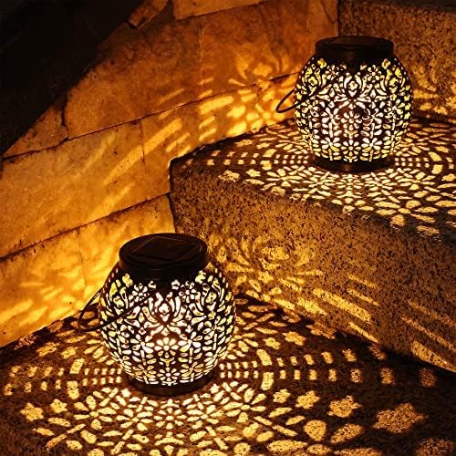 Zewnętrzna lampa solarna, 2 sztuki, lampa ogrodowa LED IP65 wodoodporna, ciepła biel, latarnia do zawieszenia na patio, taras, podwórko, trawnik, stół