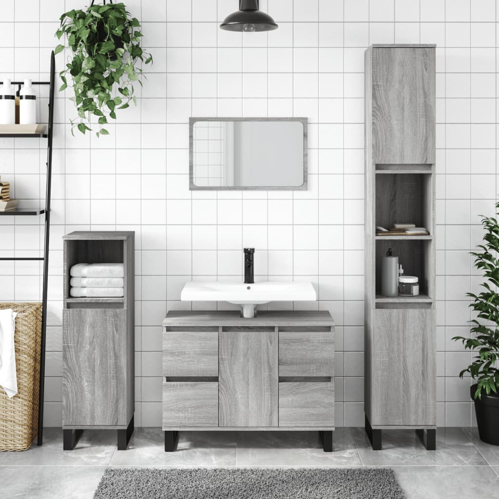 Armoire De Salle De Bain Saturne 130 Cm - Armoire Haute à Étagères Gris - Idéale Pour Rangement