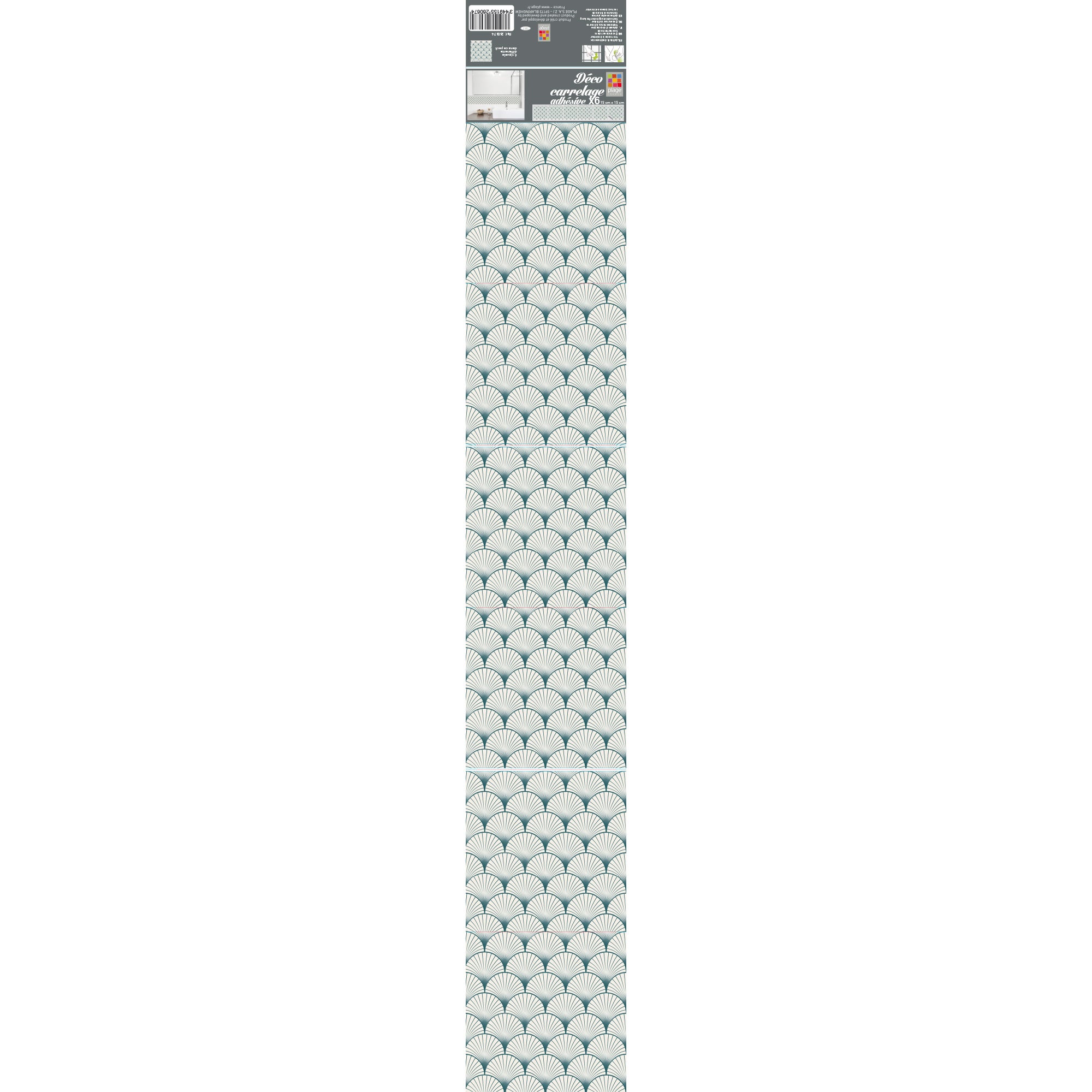 Pegatina Azulejos adhesivos decorativos Pegatina, sorpresa negra, ventilador de ventilador verde de agua en un estilo asiático, x6, 15 cm x 15 cm - 2