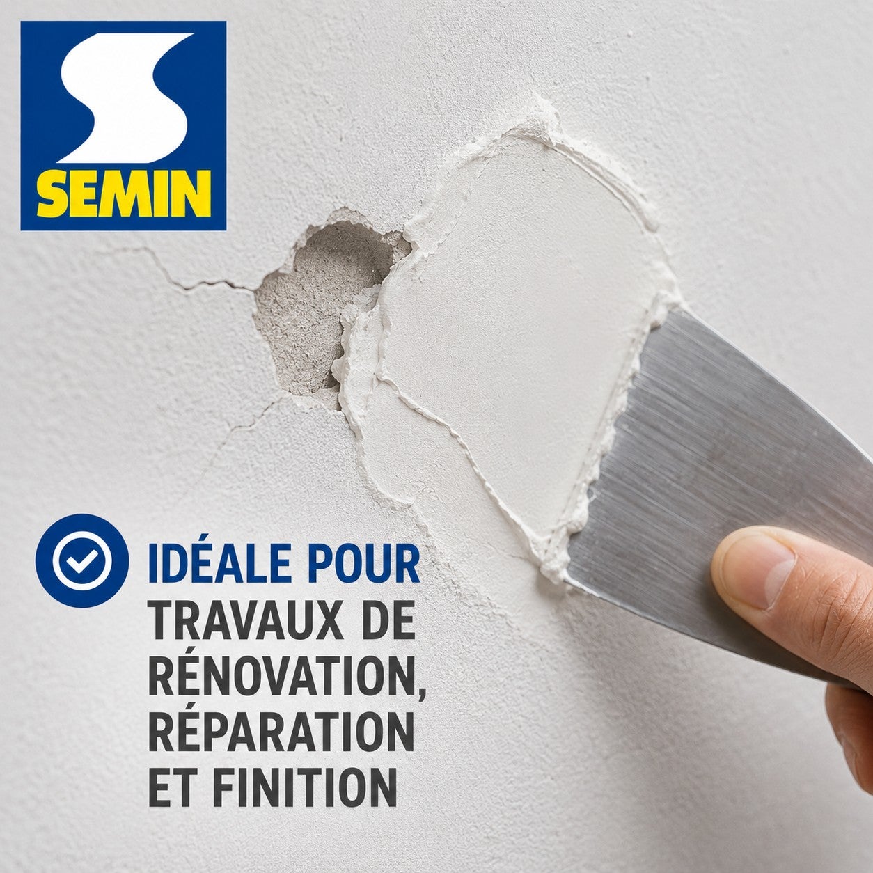 Enduit de rebouchage en pâte spécial fissures et trous de vis Semin - intérieur/extérieur - seau de 1,5 kg - 5