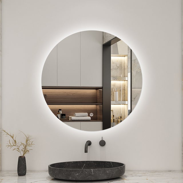 AICA Miroir lumineux rond 60cm avec Dimmable, miroir salle de bain led mural