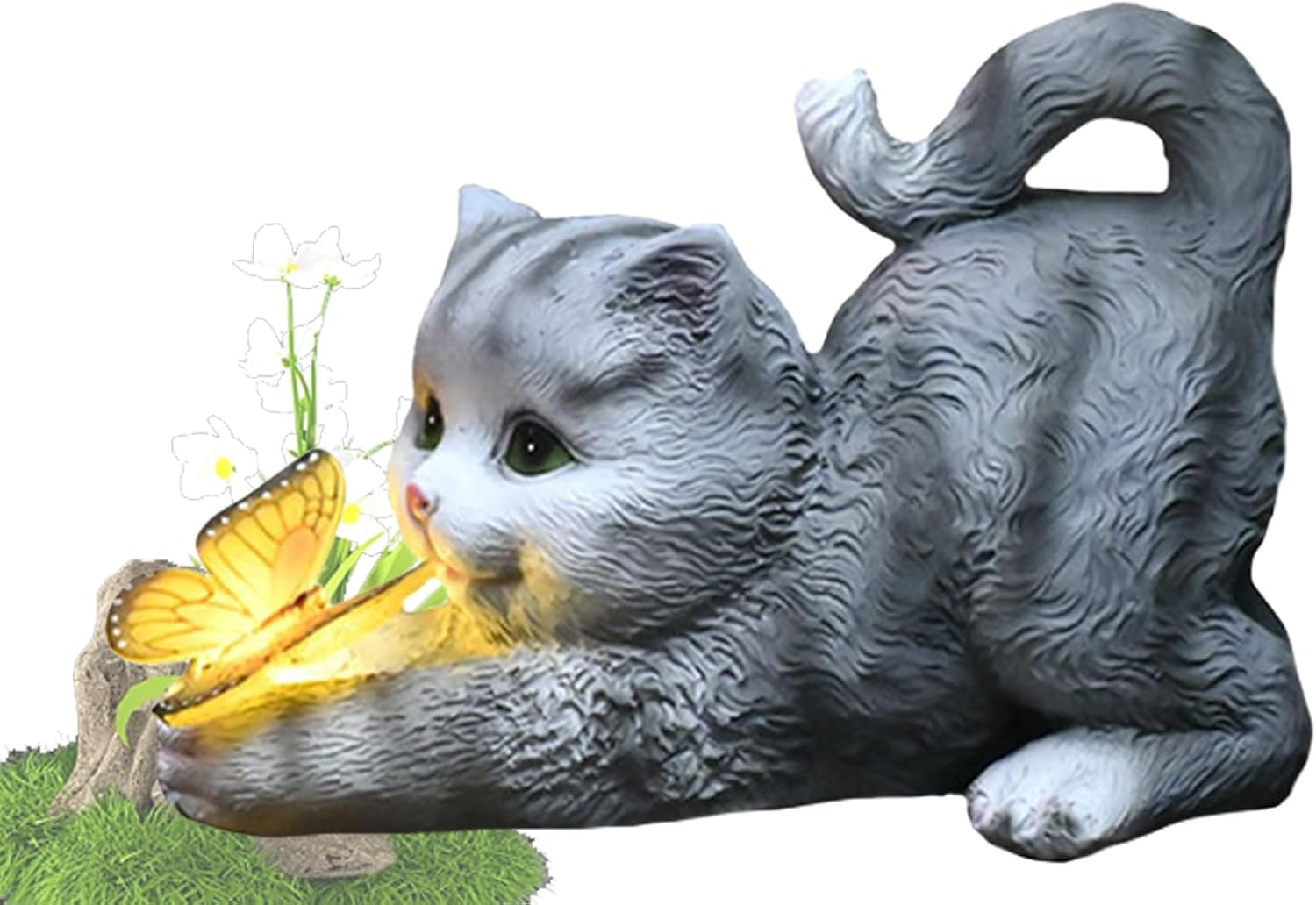 Figurka kota zasilana energią słoneczną, motyle z lampkami solarnymi do użytku na zewnątrz, dekoracyjna figurka zwierzęcia do ogrodu, wodoodporna rzeź