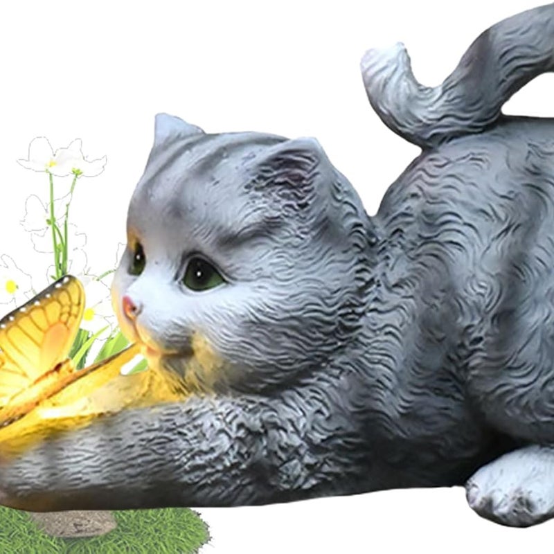 Figurka kota zasilana energią słoneczną, motyle z lampkami solarnymi do użytku na zewnątrz, dekoracyjna figurka zwierzęcia do ogrodu, wodoodporna rzeź