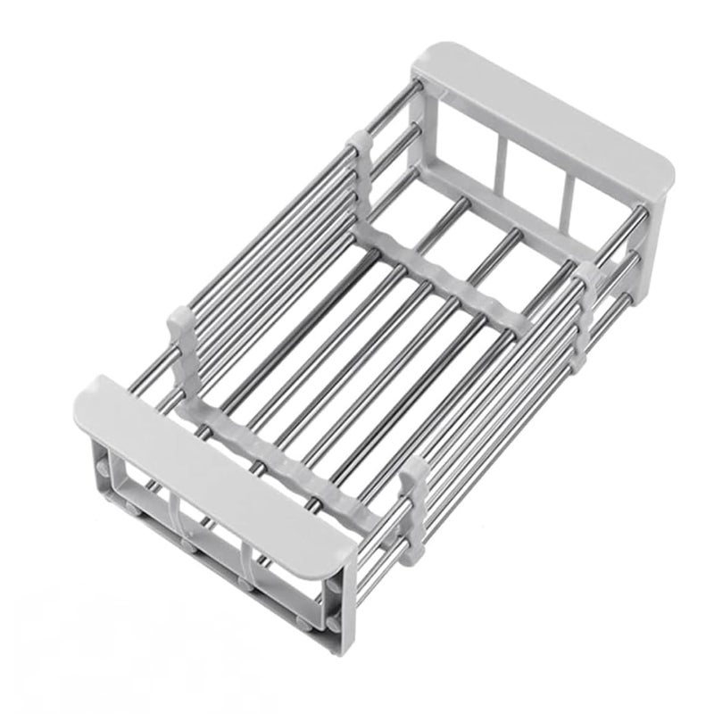 Rozkładany ociekacz do zlewu ze stali nierdzewnej, szary, szerokość 16,8 cm