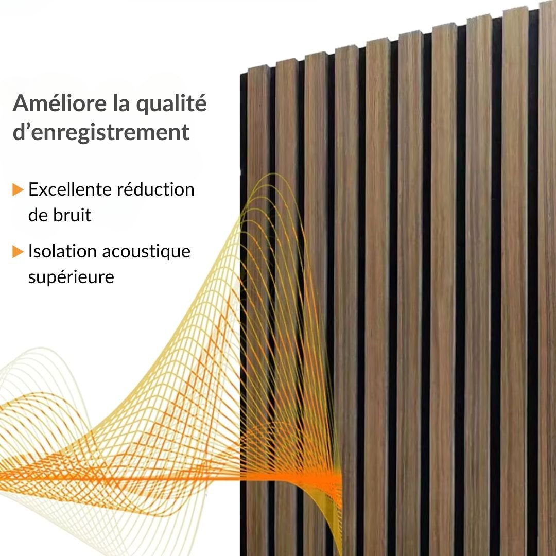Lot de 4 Panneaux Acoustiques Murauxl- Tasseaux Finition Noyer - Fond Noir - 240x60x2,2cm - SILUMEN - 5